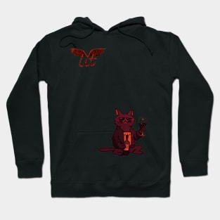 LitQ - Cute cat drinks wine on Valentine's Day anime art vibe Hoodie